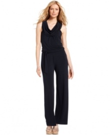 A cowl neckline and self-tie waist add a unique twist to a must-have jumpsuit from MICHAEL Michael Kors. Dress it up or down with just the right accessories. A cowl neckline and self-tie waist add a unique twist to a must-have jumpsuit from MICHAEL Michael Kors. Dress it up or down with just the right accessories.