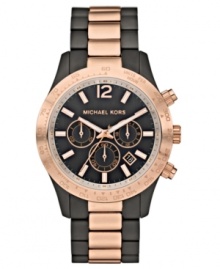 A needed change from your everyday silver and golds, this Michael Kors watch stands out with gunmetal and rose-gold tones. A needed change from your everyday silver and golds, this Michael Kors watch stands out with gunmetal and rose-gold tones.
