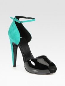 Suede d'Orsay pump has an adjustable ankle strap and a contrasting patent leather front for a colorblock effect. Self-covered heel, 5 (125mm)Covered platform, 1 (25mm)Compares to a 4 heel (100mm)Suede and patent leather upperPeep toeLeather lining and solePadded insoleMade in ItalyOUR FIT MODEL RECOMMENDS ordering one size up as this style runs small. Suede d'Orsay pump has an adjustable ankle strap and a contrasting patent leather front for a colorblock effect. Self-covered heel, 5 (125mm)Covered platform, 1 (25mm)Compares to a 4 heel (100mm)Suede and patent leather upperPeep toeLeather lining and solePadded insoleMade in ItalyOUR FIT MODEL RECOMMENDS ordering one size up as this style runs small.