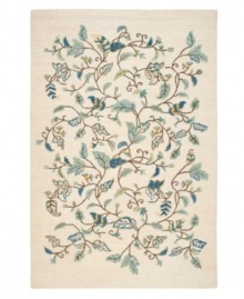 Natural whimsy. Perfectly graceful leaves upon scrolling vines make a mark of elegance upon rich woven pile. Hand tufted in India of long wool fibers, this luxurious area rug from Martha Stewart rugs presents unparalleled comfort and style underfoot. Natural whimsy. Perfectly graceful leaves upon scrolling vines make a mark of elegance upon rich woven pile. Hand tufted in India of long wool fibers, this luxurious area rug from Martha Stewart rugs presents unparalleled comfort and style underfoot.