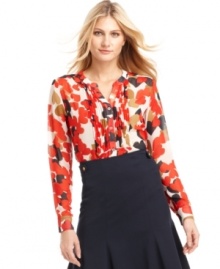Allover hearts lend an unexpected twist to this chic Ellen Tracy blouse, featuring semi-sheer fabric and fun pintuck pleats! Allover hearts lend an unexpected twist to this chic Ellen Tracy blouse, featuring semi-sheer fabric and fun pintuck pleats!