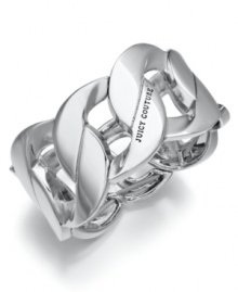 Effortless sophistication. This elastic stretch bracelet from Juicy Couture features a linked design accented with a single cubic zirconia stone. Crafted in silver tone mixed metal. Approximate diameter: 2 inches. Effortless sophistication. This elastic stretch bracelet from Juicy Couture features a linked design accented with a single cubic zirconia stone. Crafted in silver tone mixed metal. Approximate diameter: 2 inches.