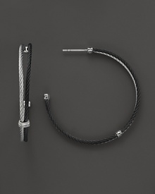 Detailed with diamonds and 18K white gold, Charriol's Modern Cable Mix hoop earrings lend a bold look. Detailed with diamonds and 18K white gold, Charriol's Modern Cable Mix hoop earrings lend a bold look.