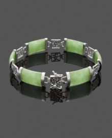 The perfect look to complement your unique style. This beautifully-crafted bracelet highlights rectangular jade links (9 mm x 18 mm) set in polished, sterling silver cut-out symbols. Approximate diameter: 2-3/4 inches. The perfect look to complement your unique style. This beautifully-crafted bracelet highlights rectangular jade links (9 mm x 18 mm) set in polished, sterling silver cut-out symbols. Approximate diameter: 2-3/4 inches.