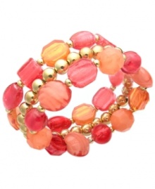 Amp up your look for summer. Style&co.'s trendy three-row bracelet features coral-hued glass beads set in gold-plated mixed metal. Bracelet stretches to fit wrist. Approximate diameter: 2-1/2 inches. Amp up your look for summer. Style&co.'s trendy three-row bracelet features coral-hued glass beads set in gold-plated mixed metal. Bracelet stretches to fit wrist. Approximate diameter: 2-1/2 inches.