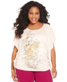 A floral-print beautifies Style&co.'s butterfly sleeve plus size top-- pair it with your go-to casual bottoms. A floral-print beautifies Style&co.'s butterfly sleeve plus size top-- pair it with your go-to casual bottoms.