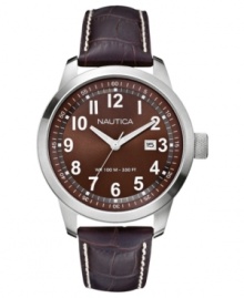 Rich croco leather and an earthy dial make this Nautica watch a handsome accessory. Rich croco leather and an earthy dial make this Nautica watch a handsome accessory.