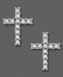 Stylish and symbolic. These sparkling stud earrings feature a cross shape accented by round-cut diamonds. Set in 14k white gold. Approximate diameter: 1/3 inch. Stylish and symbolic. These sparkling stud earrings feature a cross shape accented by round-cut diamonds. Set in 14k white gold. Approximate diameter: 1/3 inch.
