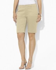 Designed for a flattering, slimming fit from lustrous stretch cotton sateen, the chic Huldah Bermuda short is the epitome of timeless, preppy style. Designed for a flattering, slimming fit from lustrous stretch cotton sateen, the chic Huldah Bermuda short is the epitome of timeless, preppy style.