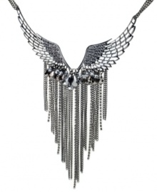 Soar with natural style. Bar III's wing-designed necklace highlights a tassel drop. Crafted in hematite tone mixed metal. Approximate length: 19 inches + 2-inch extender. Approximate drop: 7 inches. Soar with natural style. Bar III's wing-designed necklace highlights a tassel drop. Crafted in hematite tone mixed metal. Approximate length: 19 inches + 2-inch extender. Approximate drop: 7 inches.
