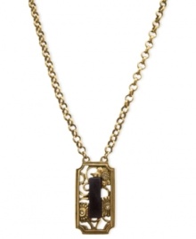T Tahari dazzles with the details. The necklace, part of the Deco Lace Collection, is crafted from gold-tone mixed metal with the pendant featuring a black stone for an elegant touch. Glass crystals add luster. Approximate length: 18 inches + 3-inch extender. Approximate drop: 1-1/2 inches. T Tahari dazzles with the details. The necklace, part of the Deco Lace Collection, is crafted from gold-tone mixed metal with the pendant featuring a black stone for an elegant touch. Glass crystals add luster. Approximate length: 18 inches + 3-inch extender. Approximate drop: 1-1/2 inches.
