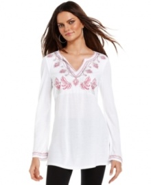 Whether you're wearing it as a coverup at the beach or atop a flirty skirt, INC's embroidered tunic adds exotic appeal! Whether you're wearing it as a coverup at the beach or atop a flirty skirt, INC's embroidered tunic adds exotic appeal!