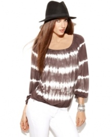 Tie dye and sequins create an amazing combo: INC's peasant-style top adds sparkle to your look!