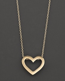 From the Tiny Treasures collection, a delicate pendant heart necklace in 18 Kt. yellow gold, with signature ruby accent. Designed by Roberto Coin. From the Tiny Treasures collection, a delicate pendant heart necklace in 18 Kt. yellow gold, with signature ruby accent. Designed by Roberto Coin.