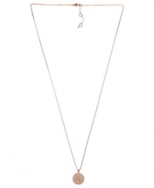 Understated appeal. Michael Kors' necklace, crafted from rose gold ion-plated steel, features a concave glass pave pendant for a subtle, yet stylish, statement. Approximate length: 30 inches + 2-inch extender. Approximate drop: 3/4 inch. Understated appeal. Michael Kors' necklace, crafted from rose gold ion-plated steel, features a concave glass pave pendant for a subtle, yet stylish, statement. Approximate length: 30 inches + 2-inch extender. Approximate drop: 3/4 inch.
