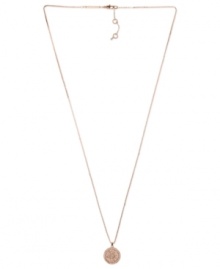 Understated appeal. Michael Kors' necklace, crafted from rose gold ion-plated steel, features a concave glass pave pendant for a subtle, yet stylish, statement. Approximate length: 30 inches + 2-inch extender. Approximate drop: 3/4 inch.