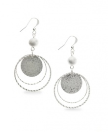 Let perfect rings frame your face. These shimmery orbital drop earrings by Style&co. feature a unique sandblasted design and beaded accents. Crafted in silver tone mixed metal. Approximate drop: 2-1/2 inches. Let perfect rings frame your face. These shimmery orbital drop earrings by Style&co. feature a unique sandblasted design and beaded accents. Crafted in silver tone mixed metal. Approximate drop: 2-1/2 inches.