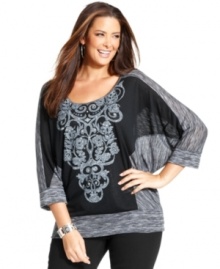Toast the weekend in Style&co.'s three-quarter-sleeve plus size top, featuring an embellished print. Toast the weekend in Style&co.'s three-quarter-sleeve plus size top, featuring an embellished print.
