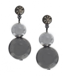 Add the perfect final touch to elegant evening wear. Stylish earrings by Kenneth Cole New York feature two graduated stone drops with a smoky-colored crystal stud accent. Crafted in hematite-plated mixed metal. Approximate length: 2-1/4 inches. Add the perfect final touch to elegant evening wear. Stylish earrings by Kenneth Cole New York feature two graduated stone drops with a smoky-colored crystal stud accent. Crafted in hematite-plated mixed metal. Approximate length: 2-1/4 inches.