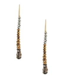 Simple yet sophisticated. Kenneth Cole New York's pull-through linear drop earrings yield effortless elegance. Crafted in a combination of gold tone, bronze tone and silver tone mixed metal, they're adorned with an array of sparkling beads. Approximate drop: 2-1/4 inches.