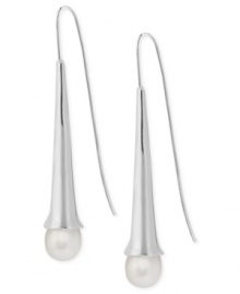 Have yourself a ball with this set of drop earrings from Robert Lee Morris. Crafted from silver-tone mixed metal, the linear pair features a simulated pearl bead at the end for a dash of style. Approximate drop: 2-1/10 inches Have yourself a ball with this set of drop earrings from Robert Lee Morris. Crafted from silver-tone mixed metal, the linear pair features a simulated pearl bead at the end for a dash of style. Approximate drop: 2-1/10 inches