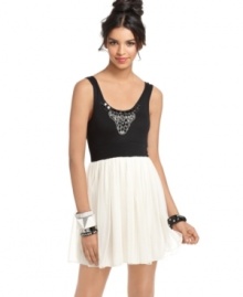 An embellished top and feather-light tulle skirt makes this dress from Tempted great for going out! Pair it with heels and stacked bracelets for a fun night with the girls! An embellished top and feather-light tulle skirt makes this dress from Tempted great for going out! Pair it with heels and stacked bracelets for a fun night with the girls!