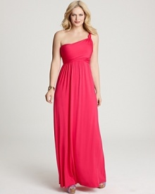 Draped to perfection, this Rachel Pally White Label knotted single-shoulder dress defines modern, easy elegance in a floor-sweeping maxi silhouette. Draped to perfection, this Rachel Pally White Label knotted single-shoulder dress defines modern, easy elegance in a floor-sweeping maxi silhouette.