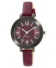 Deep purple hues finish off this casual watch from Nine West. Deep purple hues finish off this casual watch from Nine West.