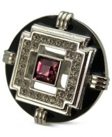 Period piece de resistance. T Tahari captures the Art Deco era with its Definitely Deco stretch ring. Crafted from silver-tone mixed metal with fuchsia and clear crystal accents for a vibrant touch. Period piece de resistance. T Tahari captures the Art Deco era with its Definitely Deco stretch ring. Crafted from silver-tone mixed metal with fuchsia and clear crystal accents for a vibrant touch.
