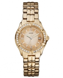 A stunning watch from GUESS with a rosy twist of crystal accented flair.