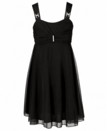 Charming style. With elegant design and adorable accents, she'll bring next-level elegance to any occasion in this little black dress from Ruby Rox.