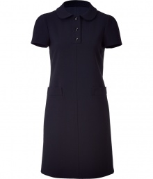 Inject preppy-cool style with a modern twist into your workweek look with this dress from Jil Sander Navy - Peter Pan collar, front button half placket, short sleeves, patch pockets at waist, front seam detail, A-line silhouette - Style with a cashmere cardigan and peep-toe heels Inject preppy-cool style with a modern twist into your workweek look with this dress from Jil Sander Navy - Peter Pan collar, front button half placket, short sleeves, patch pockets at waist, front seam detail, A-line silhouette - Style with a cashmere cardigan and peep-toe heels