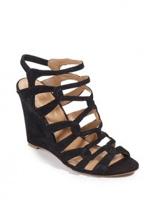 THE LOOKOpen toeCutout suede upperElastic back strapPadded insoleTHE FITSelf-covered wedge 3½ (90mm)THE MATERIALSuede upperLeather lining and soleORIGINImported