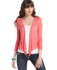 Fill your wardrobe with bright and basic layers, like this slub knit cardigan from It's Our Time! Fill your wardrobe with bright and basic layers, like this slub knit cardigan from It's Our Time!