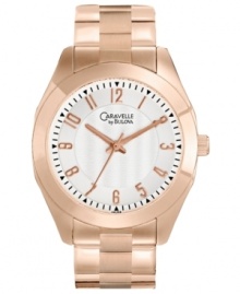An elegant dress watch wrapped in trendy rose-gold hues, by Caravelle by Bulova. An elegant dress watch wrapped in trendy rose-gold hues, by Caravelle by Bulova.