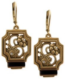 Style takes shape in this pair of earrings from T Tahari, part of the Deco Lace Collection. Crafted from gold-tone mixed metal, the earrings dazzle with glass crystal accents and a black stone adds a touch of elegance. Approximate drop: 1-5/8 inches. Style takes shape in this pair of earrings from T Tahari, part of the Deco Lace Collection. Crafted from gold-tone mixed metal, the earrings dazzle with glass crystal accents and a black stone adds a touch of elegance. Approximate drop: 1-5/8 inches.