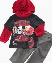 Who's Elmo's homie? He will be when he's wearing this super-hip hoodie and pants combination with who else - ELMO! - on the front! Who's Elmo's homie? He will be when he's wearing this super-hip hoodie and pants combination with who else - ELMO! - on the front!