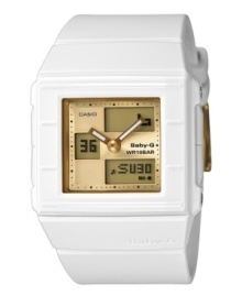 Square up your sporty, casual looks with this fresh analog digital watch from Baby-G. Square up your sporty, casual looks with this fresh analog digital watch from Baby-G.