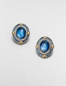 A simply chic design with beautiful faceted London blue topaz and blue topaz stones set in sterling silver and accented with 18k gold. Sterling silver18k goldBlue topazLondon blue topazSize, about 1Clip-on backImported 