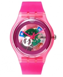 Bubblegum glam defines this quirky Pink Lacquered watch by Swatch.