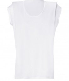 Stylish jersey top in white cotton blend - padded shoulders provide a hip cool silhouette - feminine crew neck - slim and figure hugging cut - modern luxurious top for parties or the club - pair with tight jeans, leather leggings or a pencil skirt Stylish jersey top in white cotton blend - padded shoulders provide a hip cool silhouette - feminine crew neck - slim and figure hugging cut - modern luxurious top for parties or the club - pair with tight jeans, leather leggings or a pencil skirt