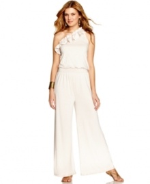 Casual elegance is the name of the game with this jumpsuit from Planet Gold! Sporting a ruffled, asymmetrical neckline and fluid wide leg design, this piece presents a luxe way to rock everyday style! Casual elegance is the name of the game with this jumpsuit from Planet Gold! Sporting a ruffled, asymmetrical neckline and fluid wide leg design, this piece presents a luxe way to rock everyday style!