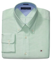 Heritage styling in a crisp palette. This Tommy Hilfiger dress shirt instantly revives your collection. Heritage styling in a crisp palette. This Tommy Hilfiger dress shirt instantly revives your collection.
