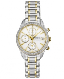 Glistening with Swarovski elements, this glamorous timepiece from Seiko updates the classic chronograph. Glistening with Swarovski elements, this glamorous timepiece from Seiko updates the classic chronograph.