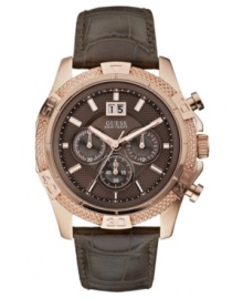 A highly detailed sport watch with textured rose-gold and exotic croco leather, by GUESS. A highly detailed sport watch with textured rose-gold and exotic croco leather, by GUESS.