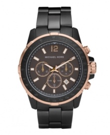 Rose-gold accents warm up this handsome, blacked-out watch by Michael Kors. Rose-gold accents warm up this handsome, blacked-out watch by Michael Kors.