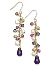 Fashion in bunches. These linear earrings from Lauren Ralph Lauren shake things up with clusters of resin and glass beads in colorful hues. Crafted in 14k worn gold-plated brass. Approximate drop: 2-1/4 inches. Fashion in bunches. These linear earrings from Lauren Ralph Lauren shake things up with clusters of resin and glass beads in colorful hues. Crafted in 14k worn gold-plated brass. Approximate drop: 2-1/4 inches.
