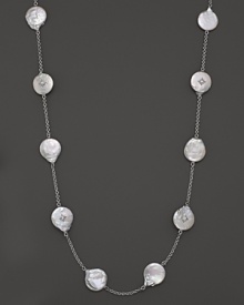 Judith Ripka Sterling Silver Aspen Baroque Coin Pearl Necklace with White Sapphire, 34 Judith Ripka Sterling Silver Aspen Baroque Coin Pearl Necklace with White Sapphire, 34