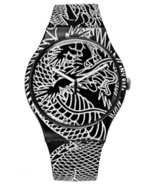 Fire-breathing fashion stands out on this Draconem watch from Swatch.