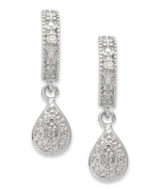 A stunning silhouette. Victoria Townsend's pear drop earrings, set in sterling silver, dazzle with diamond accents. Approximate drop: 3/4 inch. Approximate width: 1/4 inch.